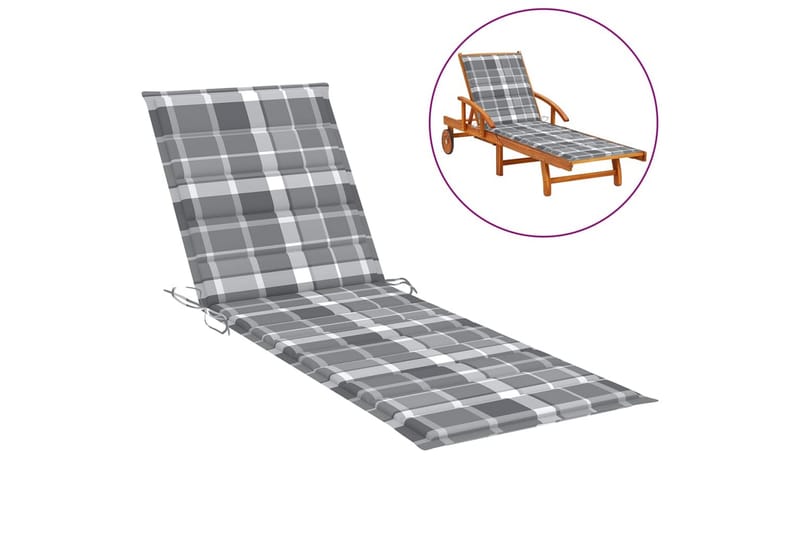 Solsängsdyna grått rutmönster 200x60x3 cm tyg - Flerfärgad - Utemöbler - Dynor - Solsängsdynor
