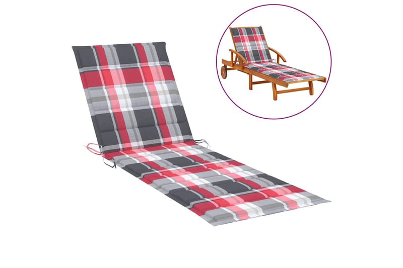 Solsängsdyna rött rutmönster 200x60x3 cm tyg - Flerfärgad - Utemöbler - Dynor - Solsängsdynor