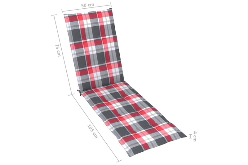 Solsängsdyna rött rutmönster (75+105)x50x3 cm - Flerfärgad - Utemöbler - Dynor - Solsängsdynor