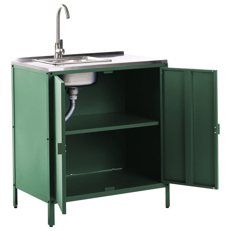 2-delat utekök med vask 2 dörrar Vilama - Grön, Silver - Utemöbler - Grillar & matlagning utomhus - Utekök