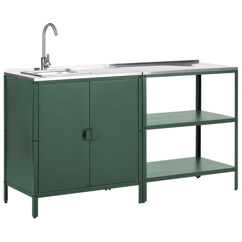 2-delat utekök med vask 2 dörrar Vilama, Grön, Silver