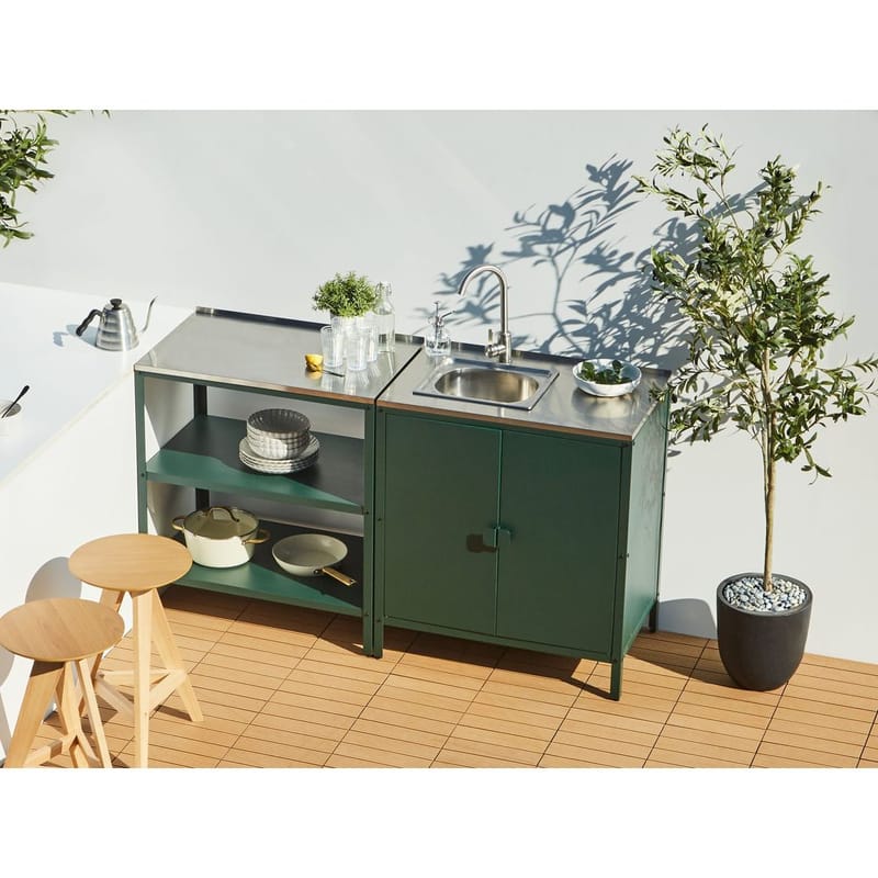 2-delat utekök med vask 2 dörrar Vilama - Grön, Silver - Utemöbler - Grillar & matlagning utomhus - Utekök