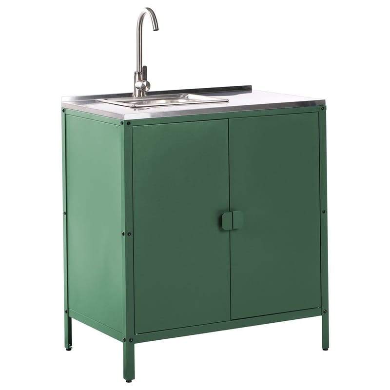 2-delat utekök med vask 2 dörrar Vilama - Grön, Silver - Utemöbler - Grillar & matlagning utomhus - Utekök