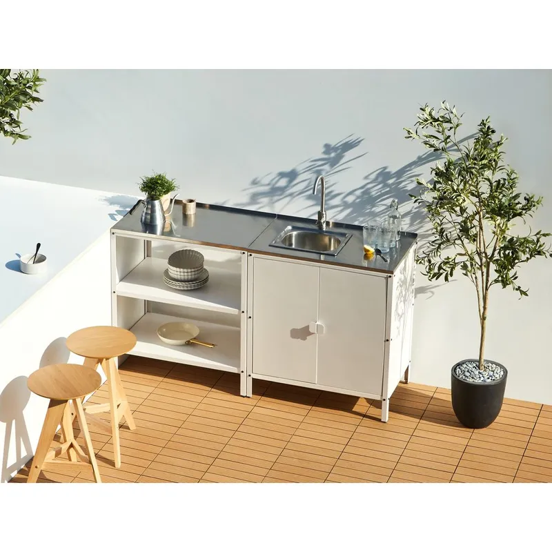 2-delat utekök med vask 2 dörrar Vilama - Vit, Silver - Utemöbler - Grillar & matlagning utomhus - Utekök