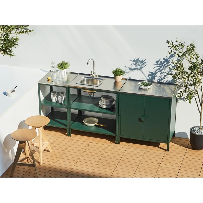 3-delat utekök med vask 2 dörrar Vilama - Grön, Silver - Utemöbler - Grillar & matlagning utomhus - Utekök
