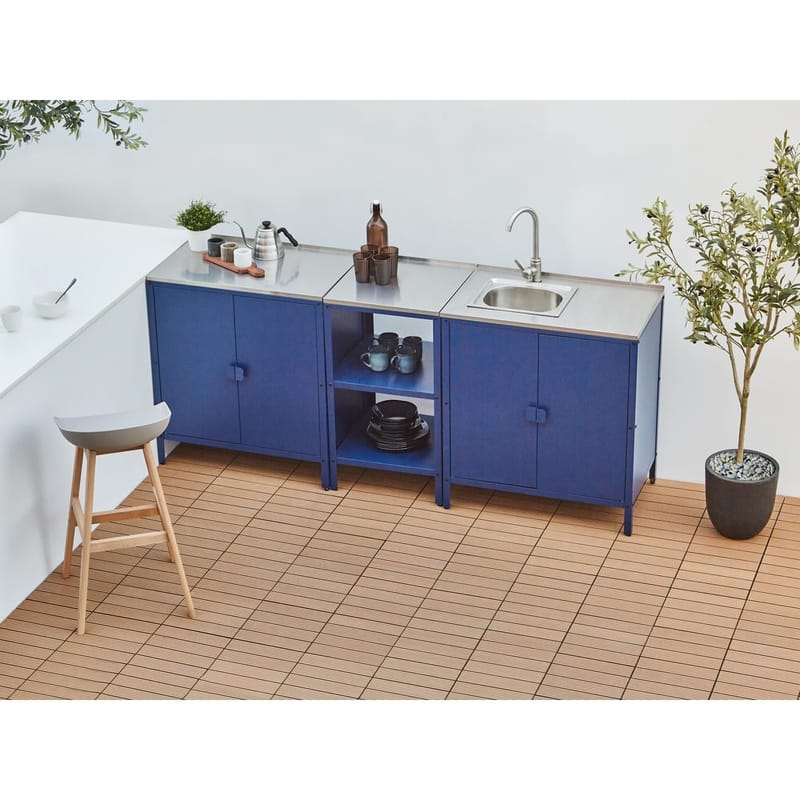 3-delat utekök med vask 4 dörrar Vilama - Blå, Silver - Utemöbler - Grillar & matlagning utomhus - Utekök