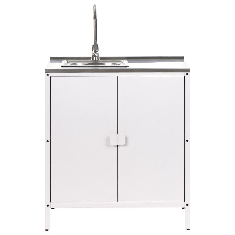 3-delat utekök med vask 4 dörrar Vilama - Vit, Silver - Utemöbler - Grillar & matlagning utomhus - Utekök
