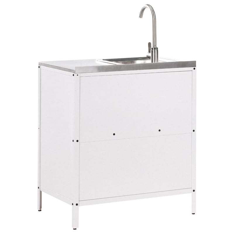 3-delat utekök med vask 4 dörrar Vilama - Vit, Silver - Utemöbler - Grillar & matlagning utomhus - Utekök