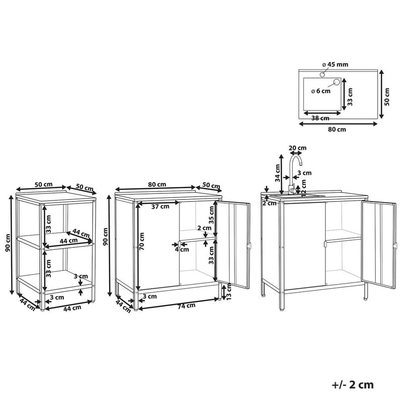 3-delat utekök med vask 4 dörrar Vilama - Vit, Silver - Utemöbler - Grillar & matlagning utomhus - Utekök