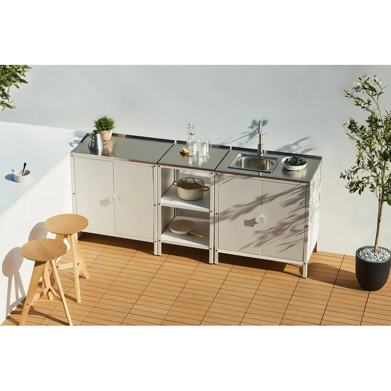 3-delat utekök med vask 4 dörrar Vilama - Vit, Silver - Utemöbler - Grillar & matlagning utomhus - Utekök