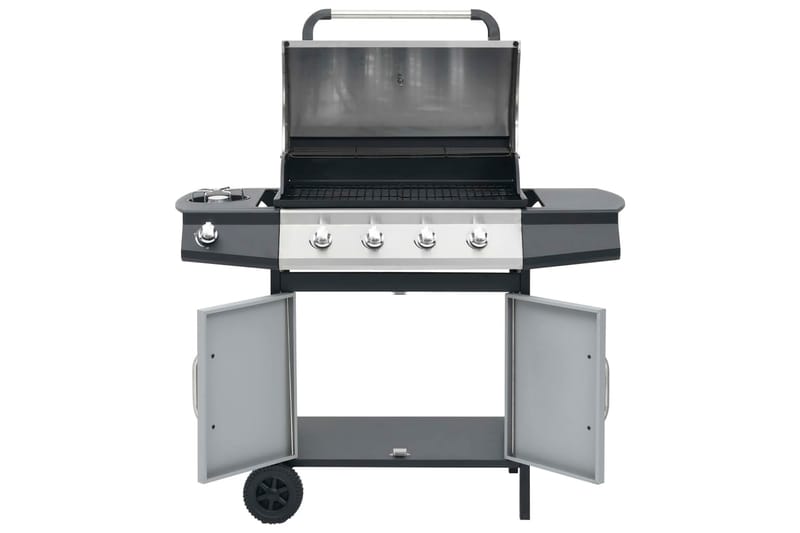 Gasolgrill 4+1 kokzoner svart och silver - Svart/Silver - Utemöbler - Grillar & matlagning utomhus - Gasolgrill