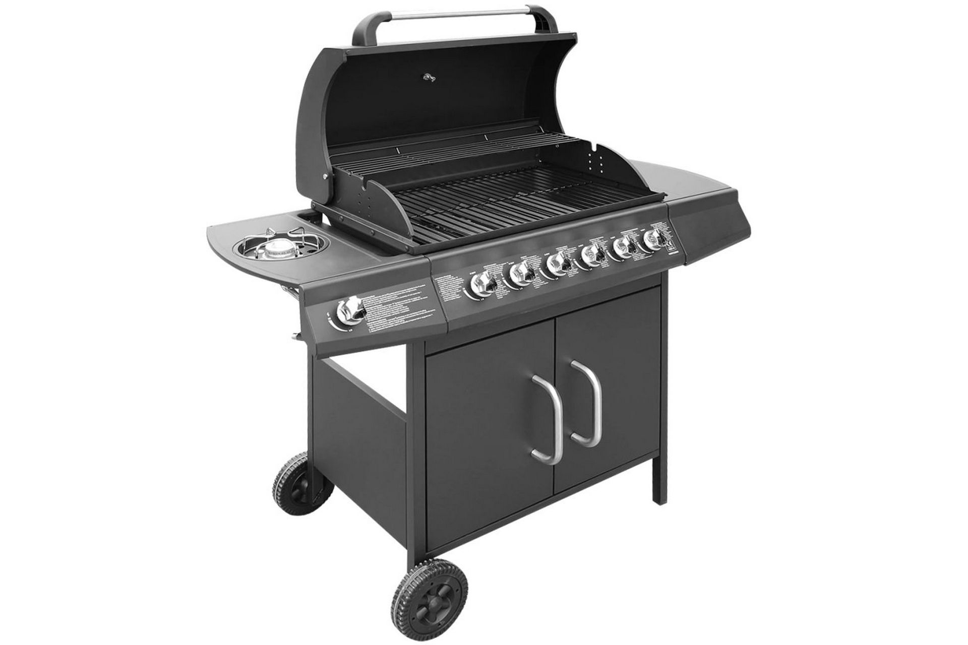 Gasolgrill 6+1 kokzoner svart - Svart - Utemöbler - Grillar & matlagning utomhus - Gasolgrill