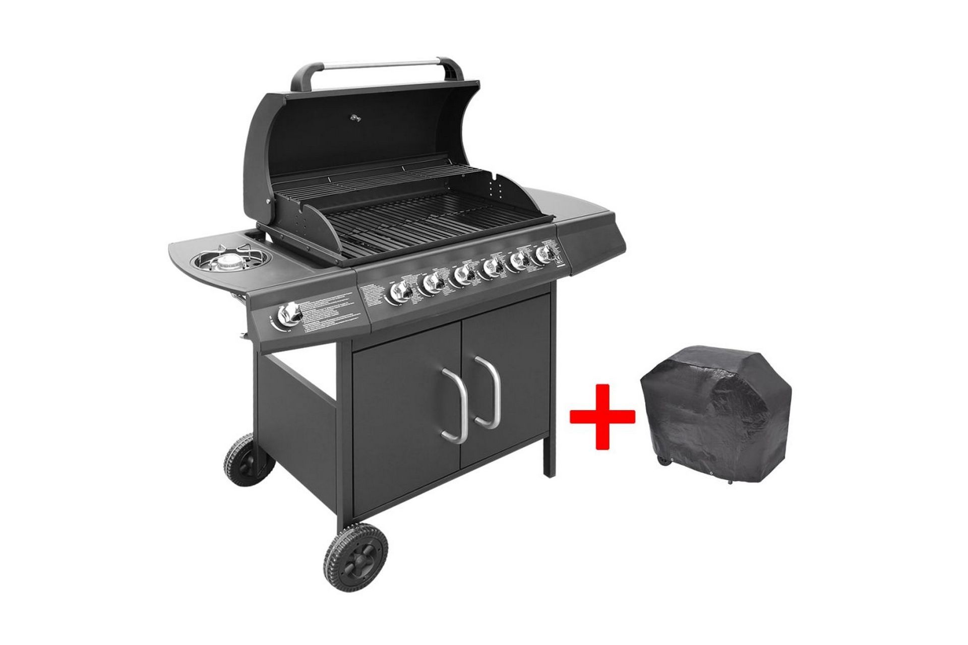 Gasolgrill 6+1 kokzoner svart - Svart - Utemöbler - Grillar & matlagning utomhus - Gasolgrill