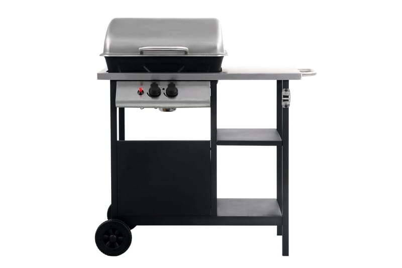 Gasolgrill med sidobord i 3 nivåer svart och silver - Svart - Utemöbler - Grillar & matlagning utomhus - Gasolgrill