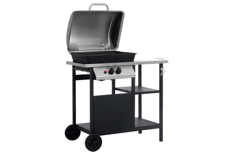 Gasolgrill med sidobord i 3 nivåer svart och silver - Svart - Utemöbler - Grillar & matlagning utomhus - Gasolgrill