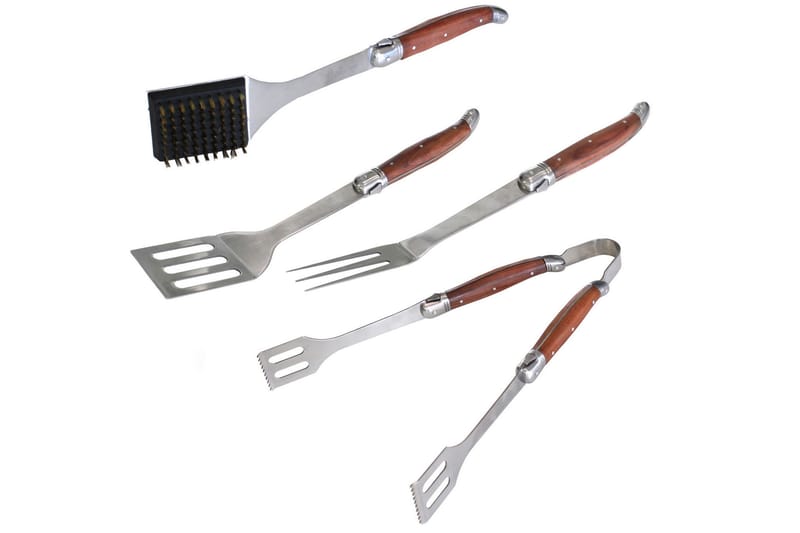 Grillverktyg - 4 delar - Trä|Silver - Grillbestick