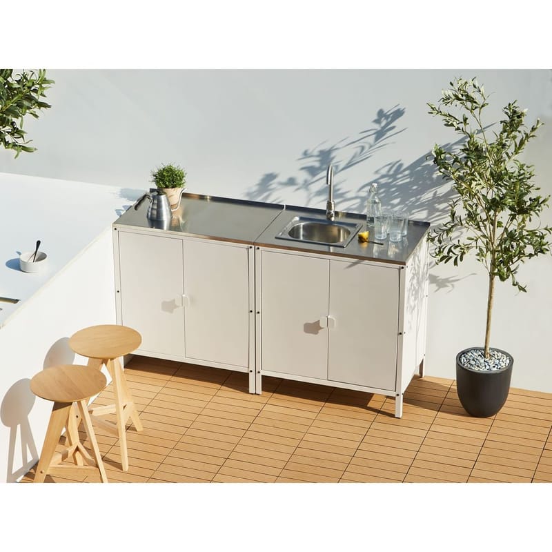 Kökskåp med vask Vilama - Vit, Silver - Utemöbler - Grillar & matlagning utomhus - Utekök