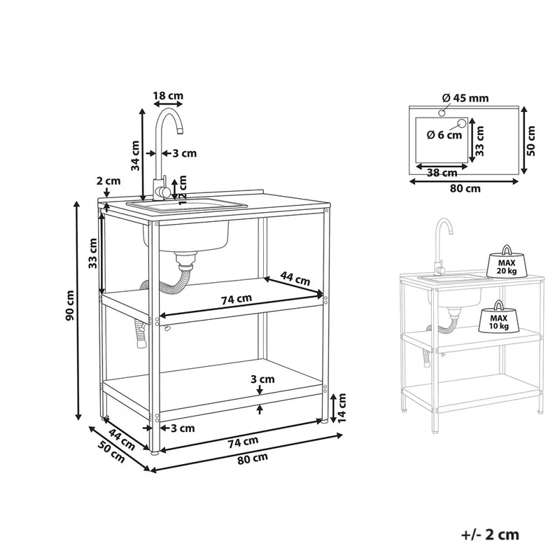 Köksö med vask Vilama - Svart, Silver - Utemöbler - Grillar & matlagning utomhus - Utekök