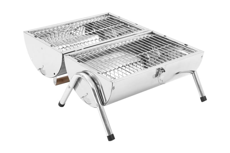 Portabel kolgrill dubbel rostfritt stål - Silver - Utemöbler - Grillar & matlagning utomhus - Kolgrill