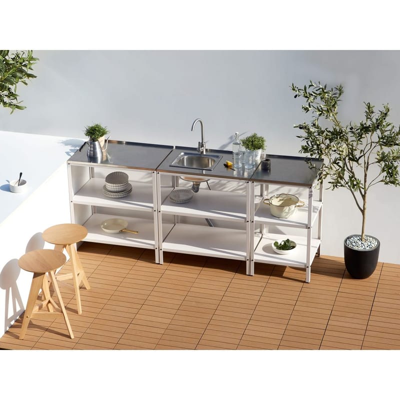 Liten köksö Vilama - Vit, Silver - Utemöbler - Grillar & matlagning utomhus - Utekök