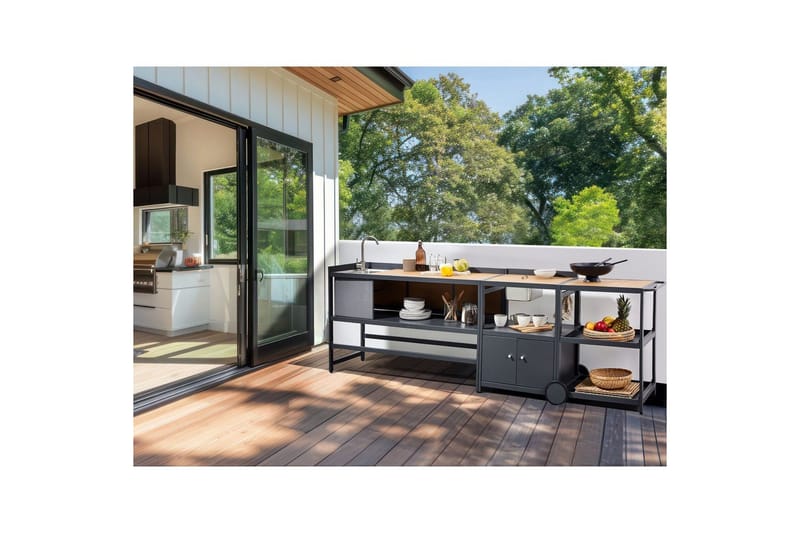 Trädgårdskök Ortisei Ljus trä/grå - Ljus trä/grå - Utemöbler - Grillar & matlagning utomhus - Utekök