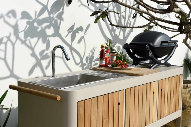 Portals Utekök 174 cm - Vit/trä - Utemöbler - Grillar & matlagning utomhus - Utekök