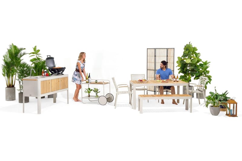 Portals Utekök 174 cm - Vit/trä - Utemöbler - Grillar & matlagning utomhus - Utekök