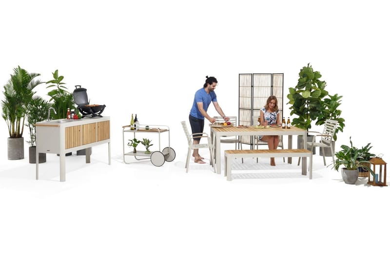 Portals Utekök 174 cm - Vit/trä - Utemöbler - Grillar & matlagning utomhus - Utekök