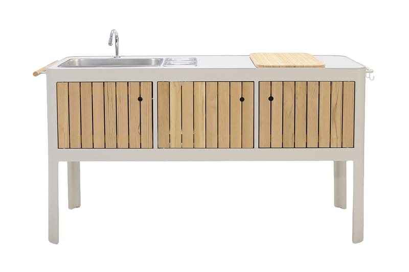Portals Utekök 174 cm - Vit/trä - Utemöbler - Grillar & matlagning utomhus - Utekök