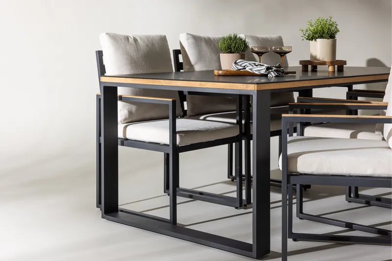 Aspvik Matgrupp 200x100cm - Svart/Teak - Utemöbler - Utegrupp - Matgrupper utomhus