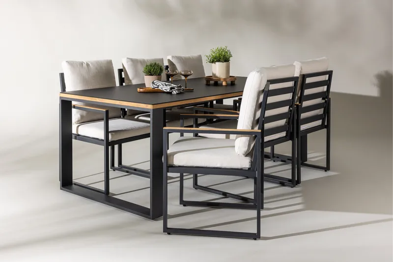 Aspvik Matgrupp 200x100cm - Svart/Teak - Utemöbler - Utegrupp - Matgrupper utomhus