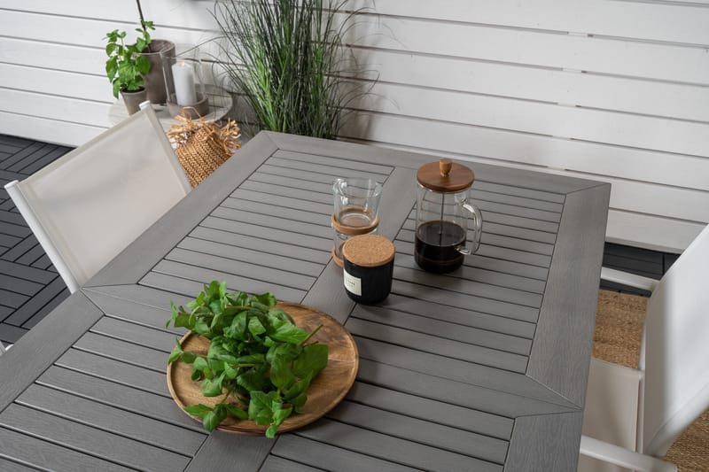 Albany Matgrupp Utomhus 150-210 cm Rektangulär med 4 Santorini Utestolar - Grå - Utemöbler - Utegrupp - Matgrupper utomhus