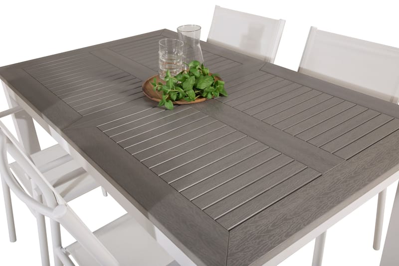 Albany Matgrupp Utomhus 150-210 cm Rektangulär med 4 Santorini Utestolar - Grå - Utemöbler - Utegrupp - Matgrupper utomhus