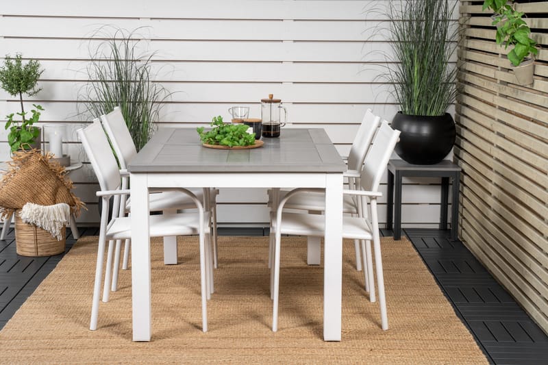 Albany Matgrupp Utomhus 150-210 cm Rektangulär med 4 Santorini Utestolar - Grå - Utemöbler - Utegrupp - Matgrupper utomhus