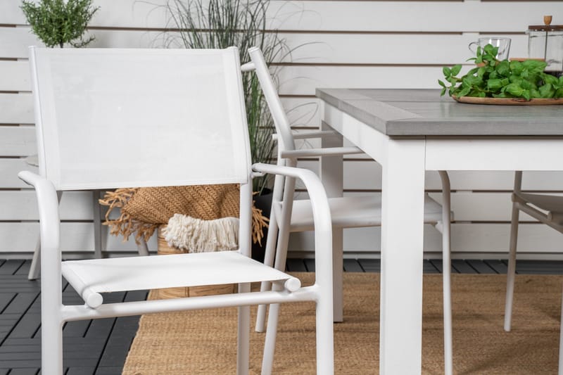 Albany Matgrupp Utomhus 150-210 cm Rektangulär med 4 Santorini Utestolar - Grå - Utemöbler - Utegrupp - Matgrupper utomhus