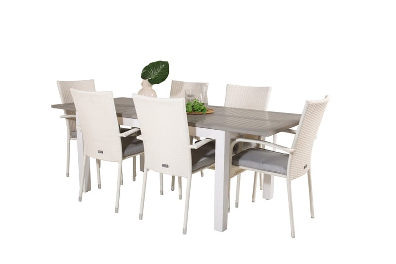 Albany Matgrupp Utomhus 150-210 cm Rektangulär med 6 Anna Utestolar - Grå - Utemöbler - Utegrupp - Matgrupper utomhus