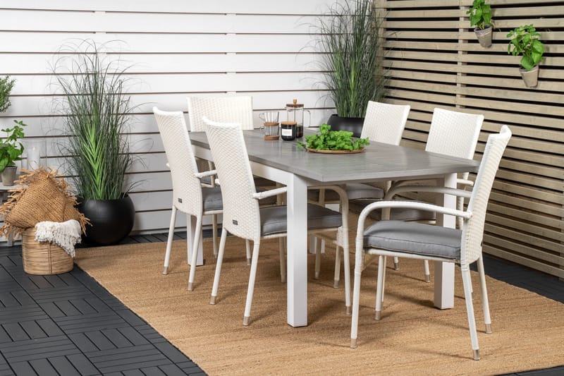 Albany Matgrupp Utomhus 150-210 cm Rektangulär med 6 Anna Utestolar - Grå - Utemöbler - Utegrupp - Matgrupper utomhus