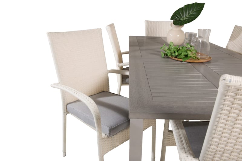 Albany Matgrupp Utomhus 150-210 cm Rektangulär med 6 Anna Utestolar - Grå - Utemöbler - Utegrupp - Matgrupper utomhus