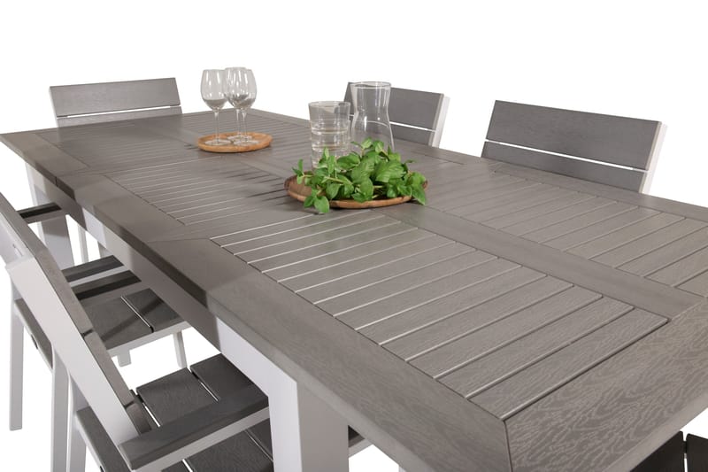 Albany Matgrupp Utomhus 150-210 cm Rektangulär med 6 Levels Utestolar - Grå - Utemöbler - Utegrupp - Matgrupper utomhus