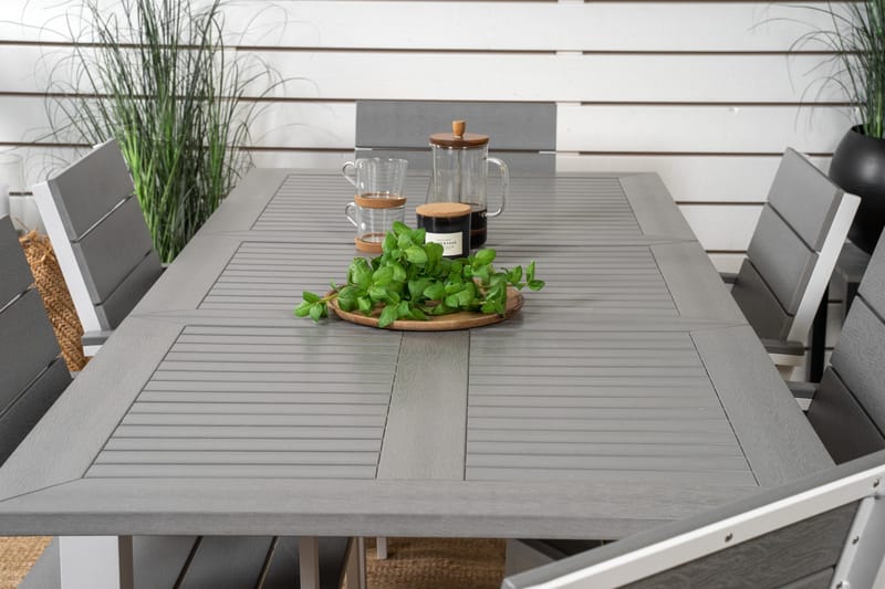 Albany Matgrupp Utomhus 150-210 cm Rektangulär med 6 Levels Utestolar - Grå - Utemöbler - Utegrupp - Matgrupper utomhus