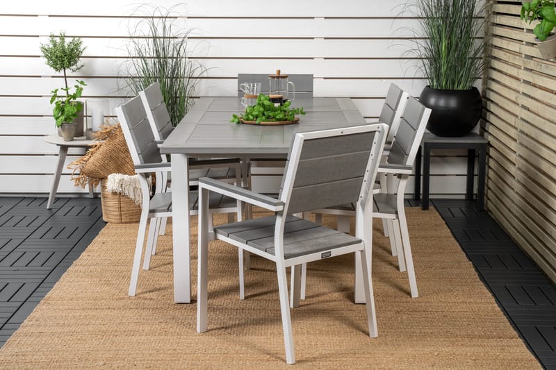 Albany Matgrupp Utomhus 150-210 cm Rektangulär med 6 Levels Utestolar - Grå - Utemöbler - Utegrupp - Matgrupper utomhus