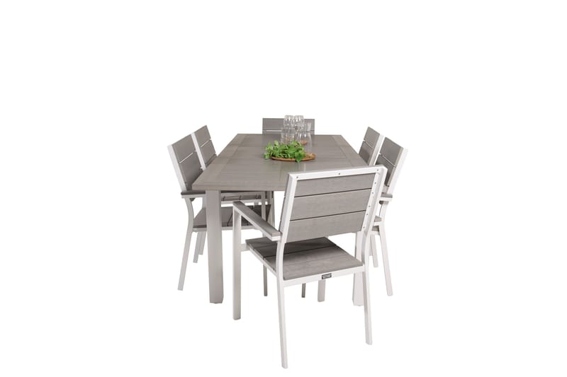 Albany Matgrupp Utomhus 150-210 cm Rektangulär med 6 Levels Utestolar - Grå - Utemöbler - Utegrupp - Matgrupper utomhus