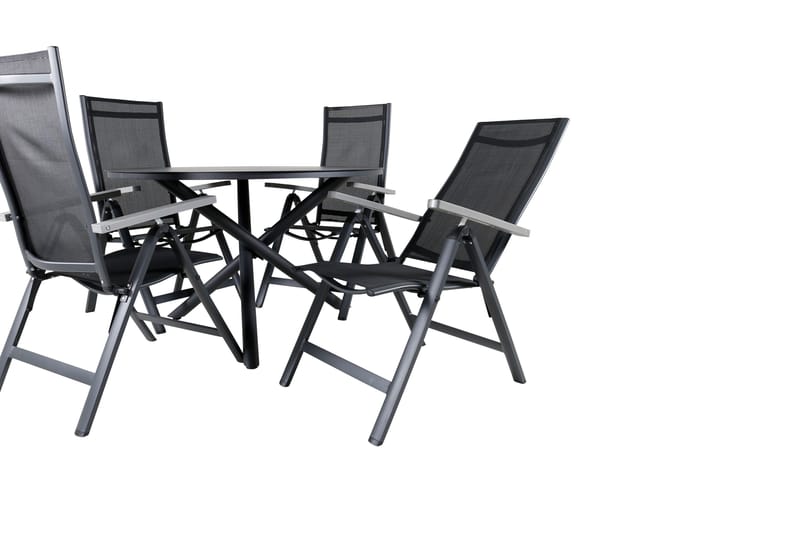 Alma Matbord Utomhus Rund 120 cm Svart med 4 Albany Light Positionsstol - Utemöbler - Utegrupp - Matgrupper utomhus