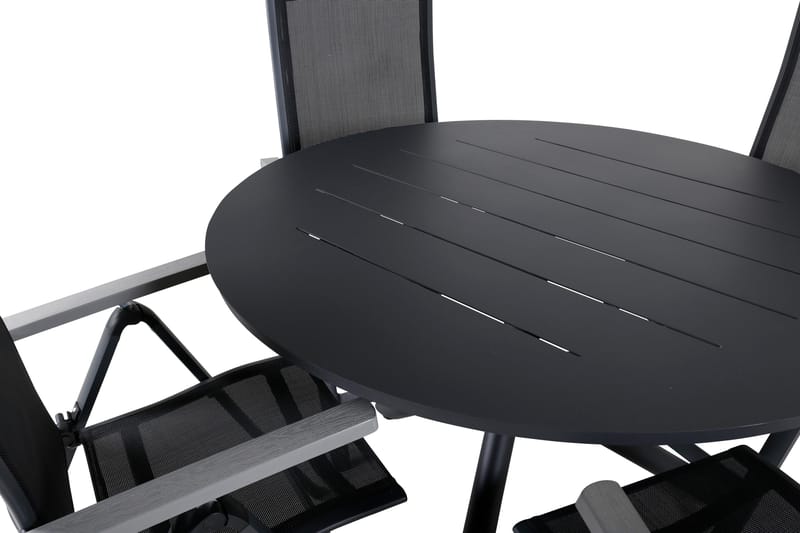 Alma Matbord Utomhus Rund 120 cm Svart med 4 Albany Light Positionsstol - Utemöbler - Utegrupp - Matgrupper utomhus