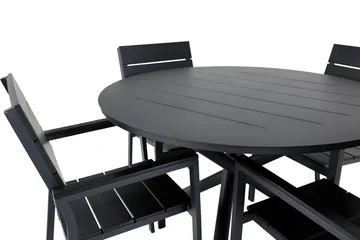 Alma Matgrupp Utomhus Rund Ø120cm + 4 Levels Stapelbara Matstolar - Svart - Utemöbler - Utegrupp - Matgrupper utomhus