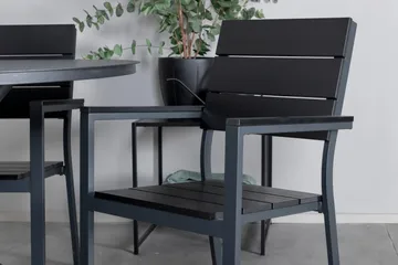 Alma Matgrupp Utomhus Rund Ø120cm + 4 Levels Stapelbara Matstolar - Svart - Utemöbler - Utegrupp - Matgrupper utomhus
