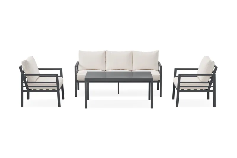 Ariany 5-sits Soffgrupp Utomhus med vita dynor soffbord i aluminium, Svart