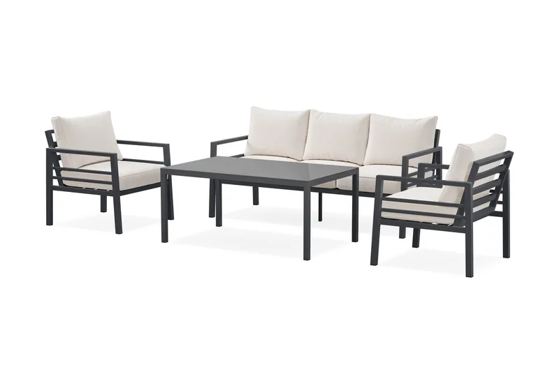 Ariany 5-sits Soffgrupp Utomhus med vita dynor soffbord i aluminium - Svart - Utemöbler - Utegrupp - Loungegrupp