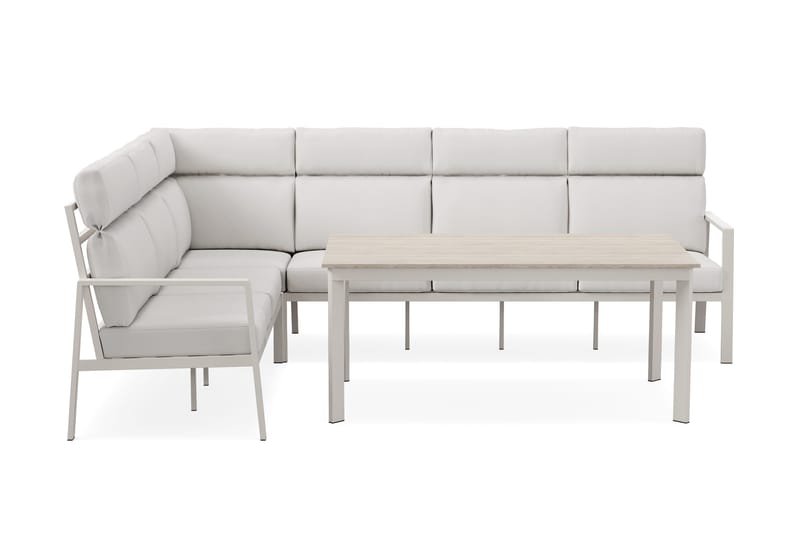 Ariany Lyx l-formad 6-sits hörnsoffa utomhus med hög rygg med beiga dynor och bord i aluminium - Beige - Utemöbler - Utegrupp - Loungegrupp