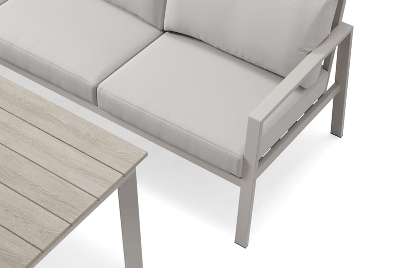 Ariany Lyx l-formad 6-sits hörnsoffa utomhus med hög rygg med beiga dynor och bord i aluminium - Beige - Utemöbler - Utegrupp - Loungegrupp